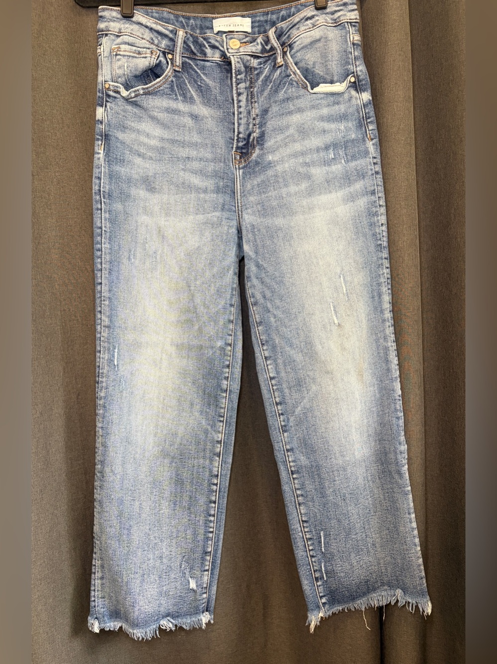 Risen Jeans distressed medium-washed denim pants with frayed raw hem size 13/31 - Picture 1 of 11